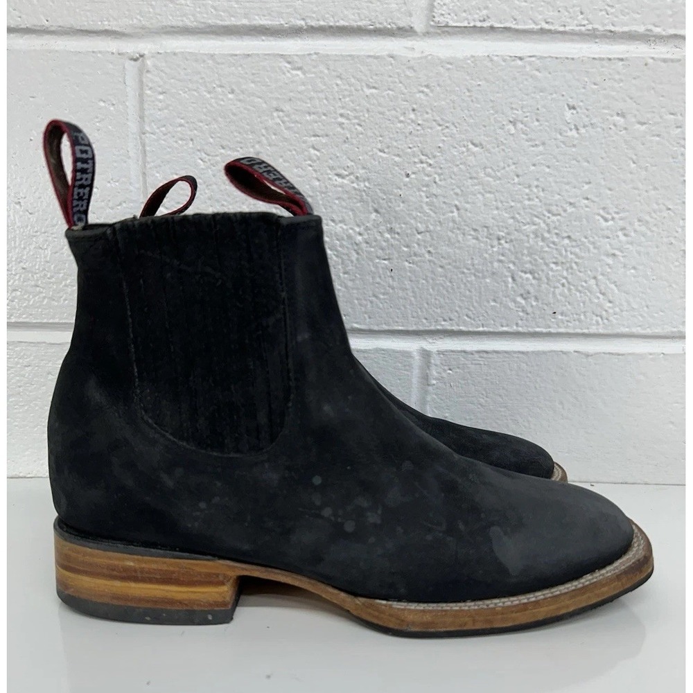 Potrero Black Suede Short Square Toe Slip On Western Boots / Men's US 9 MEX 27.5